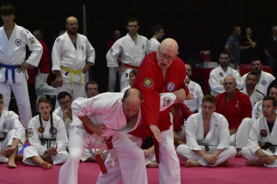 Jimmy demonstrating a technique on Phil Rhodes at the UNJJ course in Gibraltar in 2018. Picture provided by Phil Rhodes]